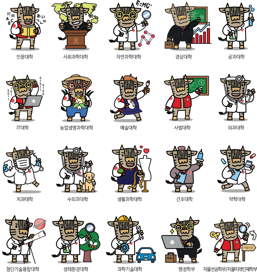 경북대학교 new 단과대학별 캐릭터